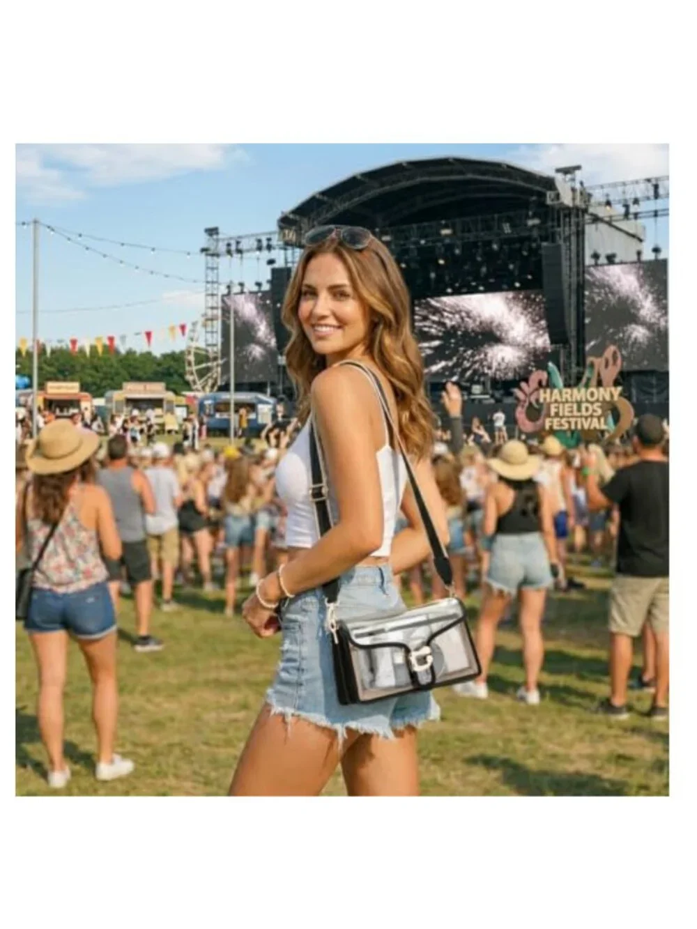 Clear Crossbody Bag Women Stadium Approved Vegan Leather Shoulder Purse with 2